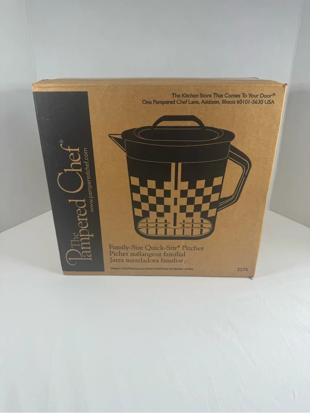 Pampered Chef Quick Stir Pitcher 1 Gallon Clear Checkerboard Design New 2075